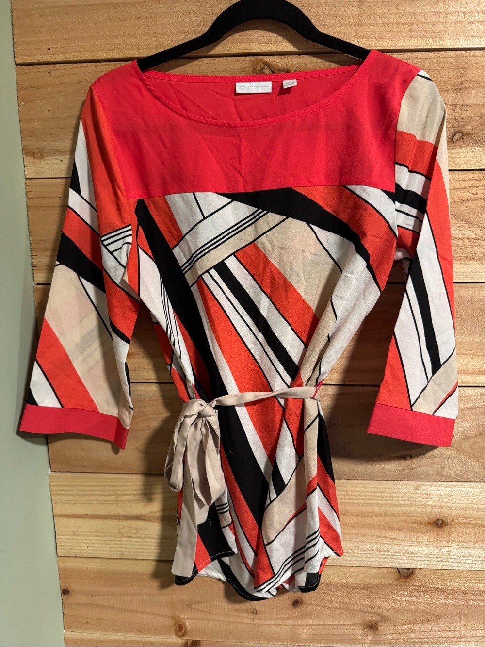 Coral Geo Tie Waist Blouse Coquette Y2K Soft Girl Chic Top